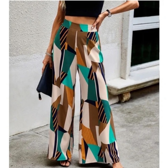 Boho High Waist Print Pocket Wide Leg Palazzo Pants - Picture 2 of 7